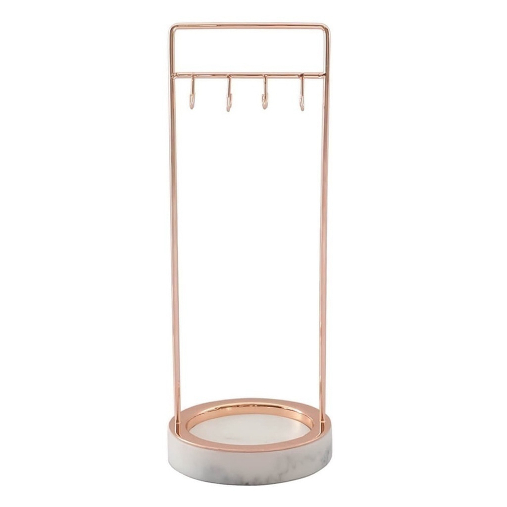 8 Hook Rose Gold Jewellery Hanger with Marble Finish Base